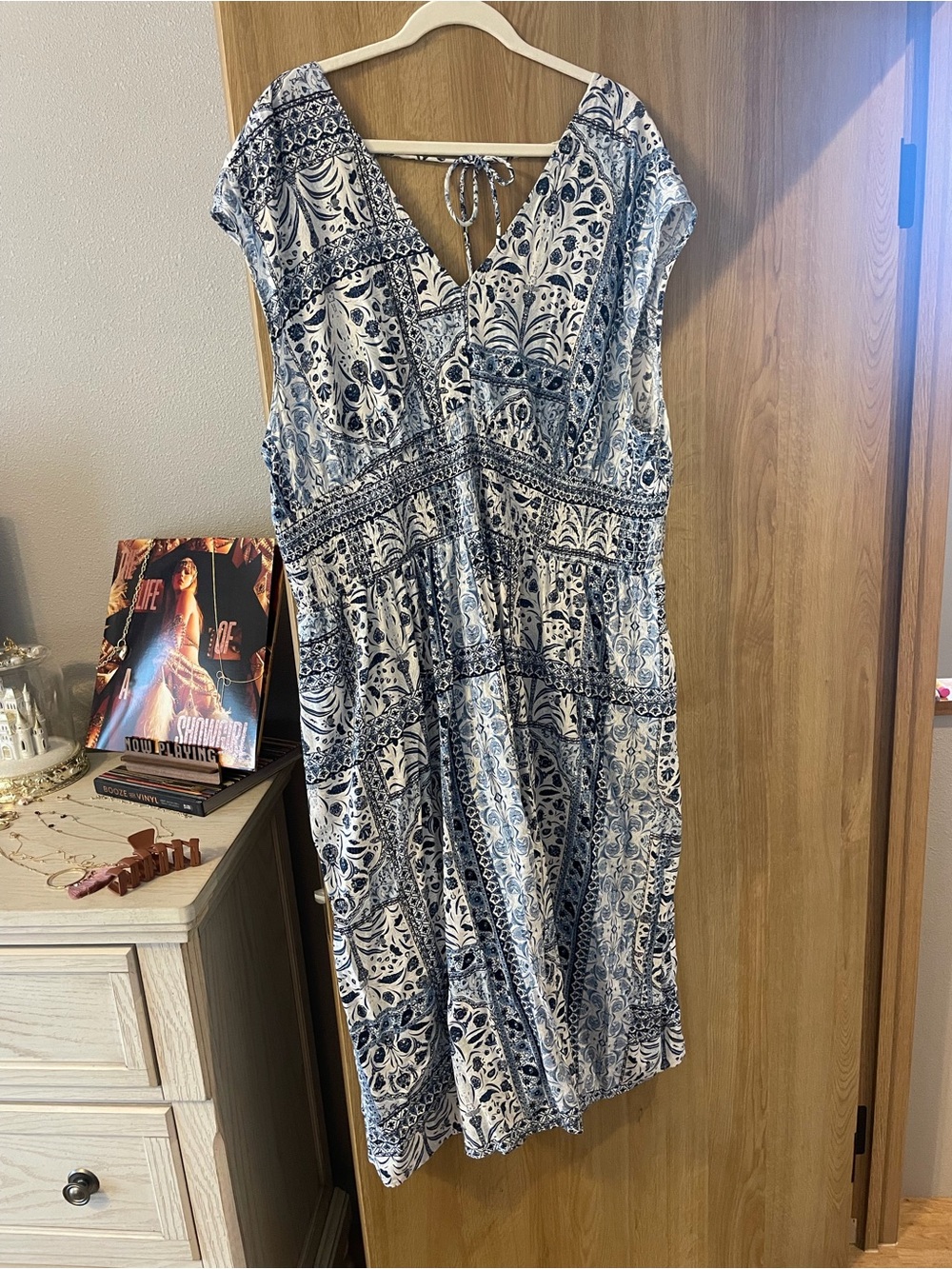 Old navy Blue and White Printed V-Neck Women’s Dress